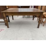 AN OAK JACOBEAN STYLE DINING TABLE 60"X40" ON TURNED BULBOUS LEGS