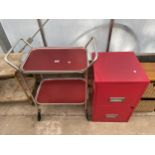 A 1970'S TWO TIER METALWARE TROLLEY AND TWO DRAWER FILING CABINET