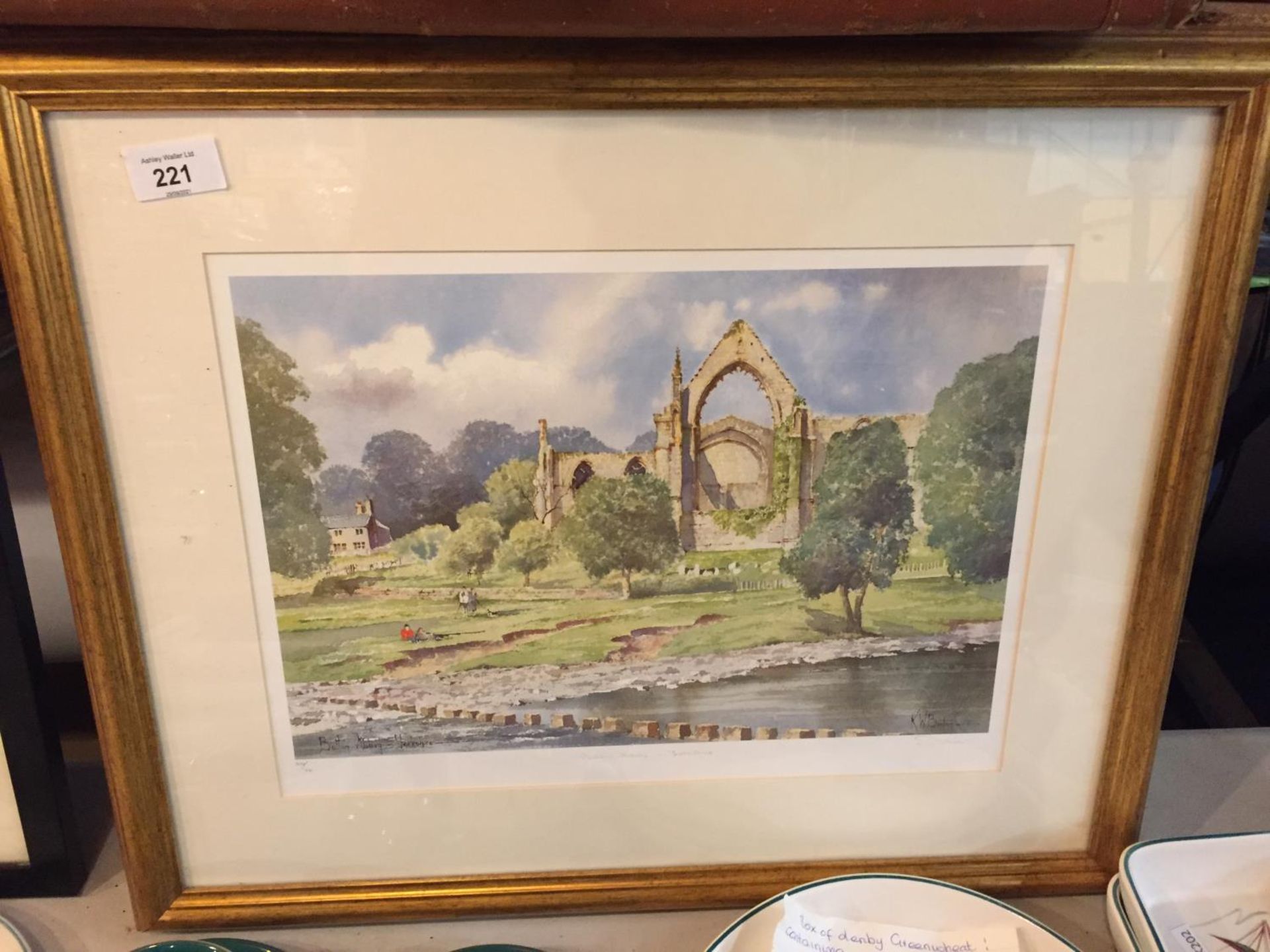 A FRAMED LIMITED EDITION PICTURE OF BOLTON ABBEY YORKSHIRE 620/740