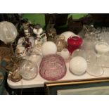 A LARGE COLLECTION OF GLASS LAMP SHADES