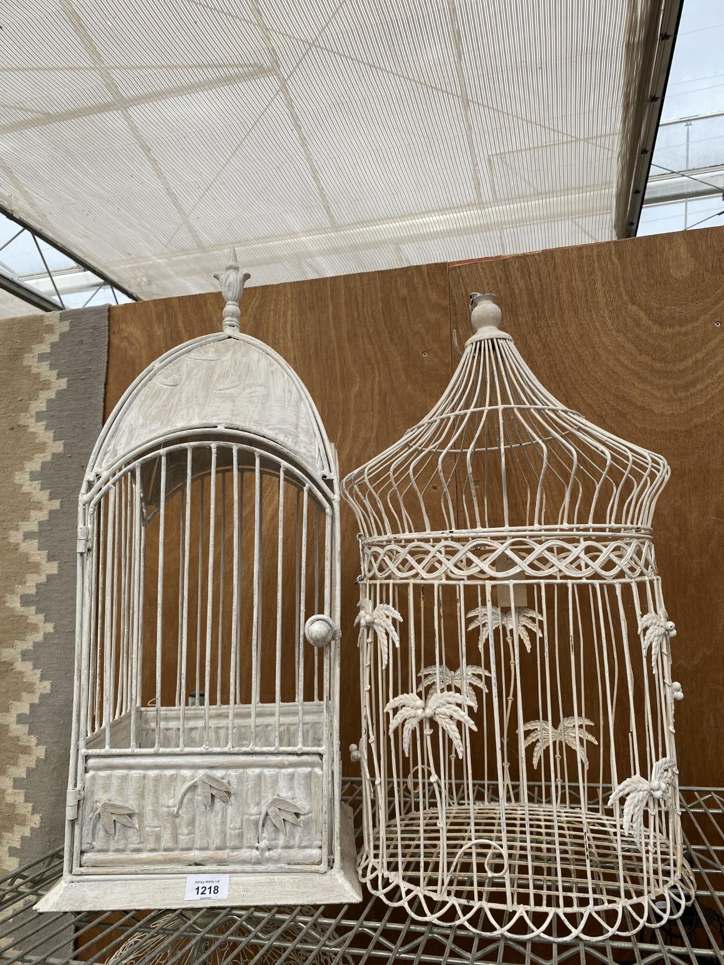 TWO DECORATIVE METAL BIRD CAGES