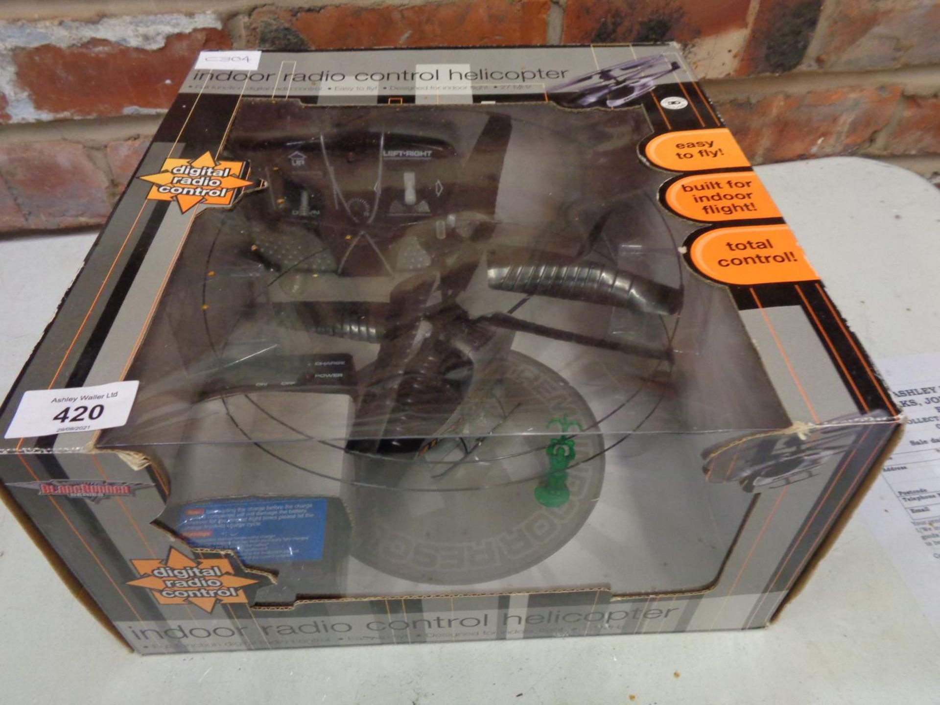 A BOXED INDOOR RADIO CONTROLLED HELICOPTER