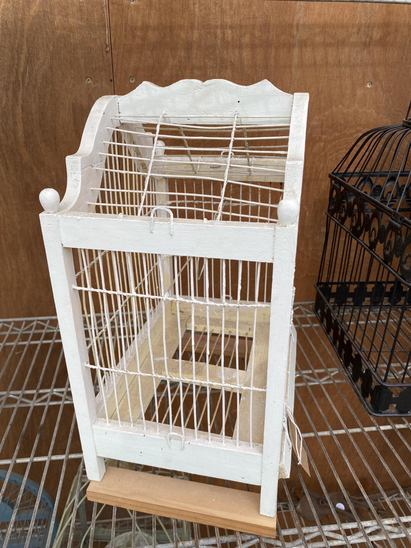 TWO DECORATIVE WOODEN AND METAL BIRD CAGES - Image 3 of 5