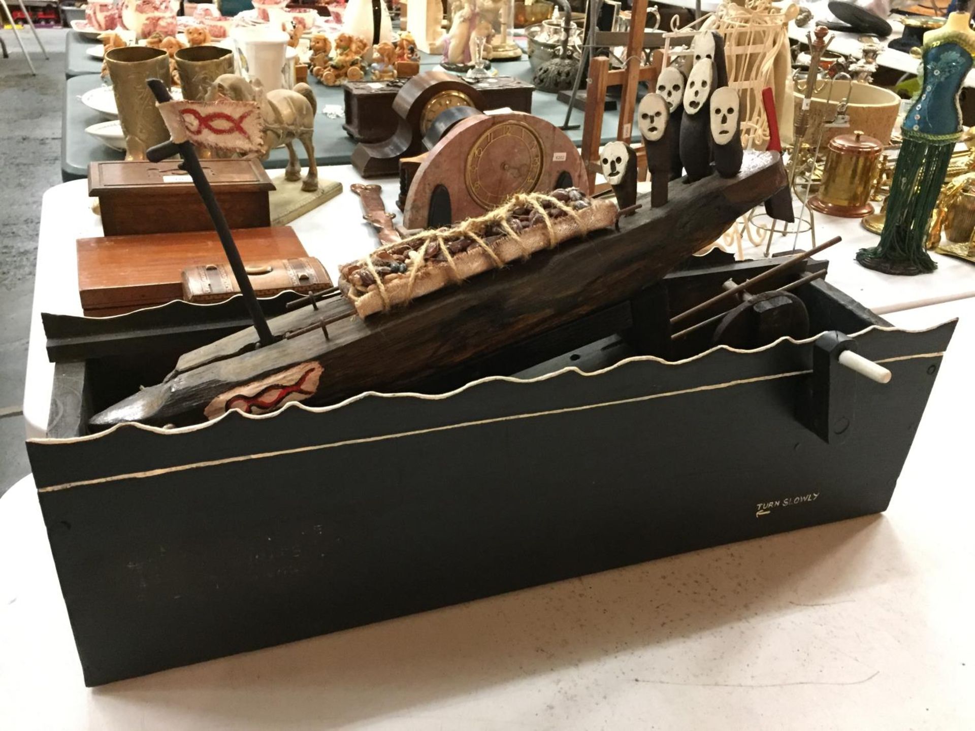 A WOODEN GHOST LIFE BOAT LENGTH 60CM WITH TURNING HANDLE - Image 2 of 4