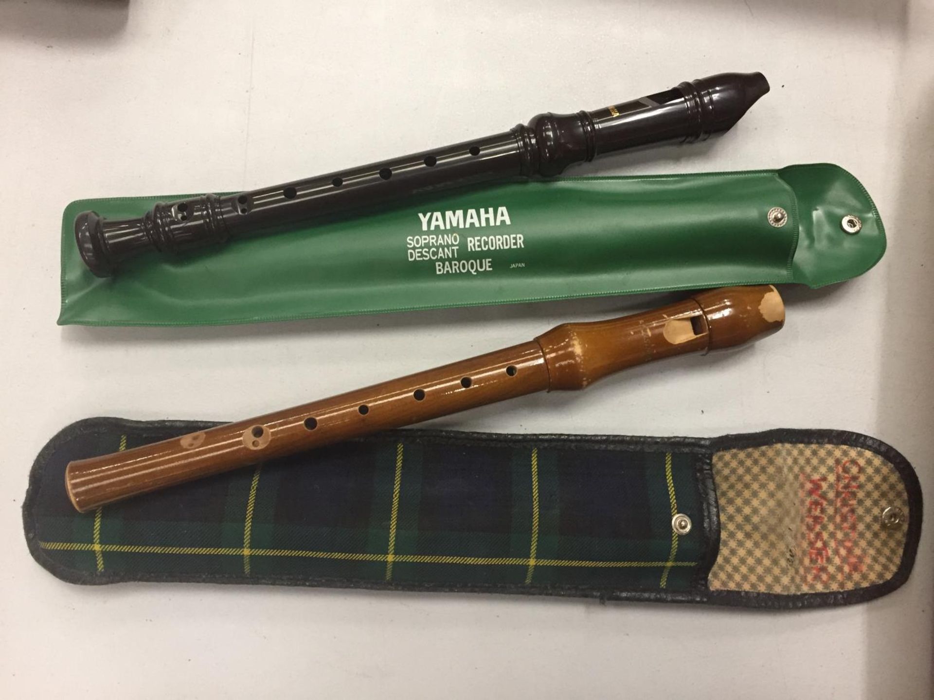 TWO VINTAGE RECORDERS IN CASE TO INCLUDE ONE YAMAHA BAROQUE