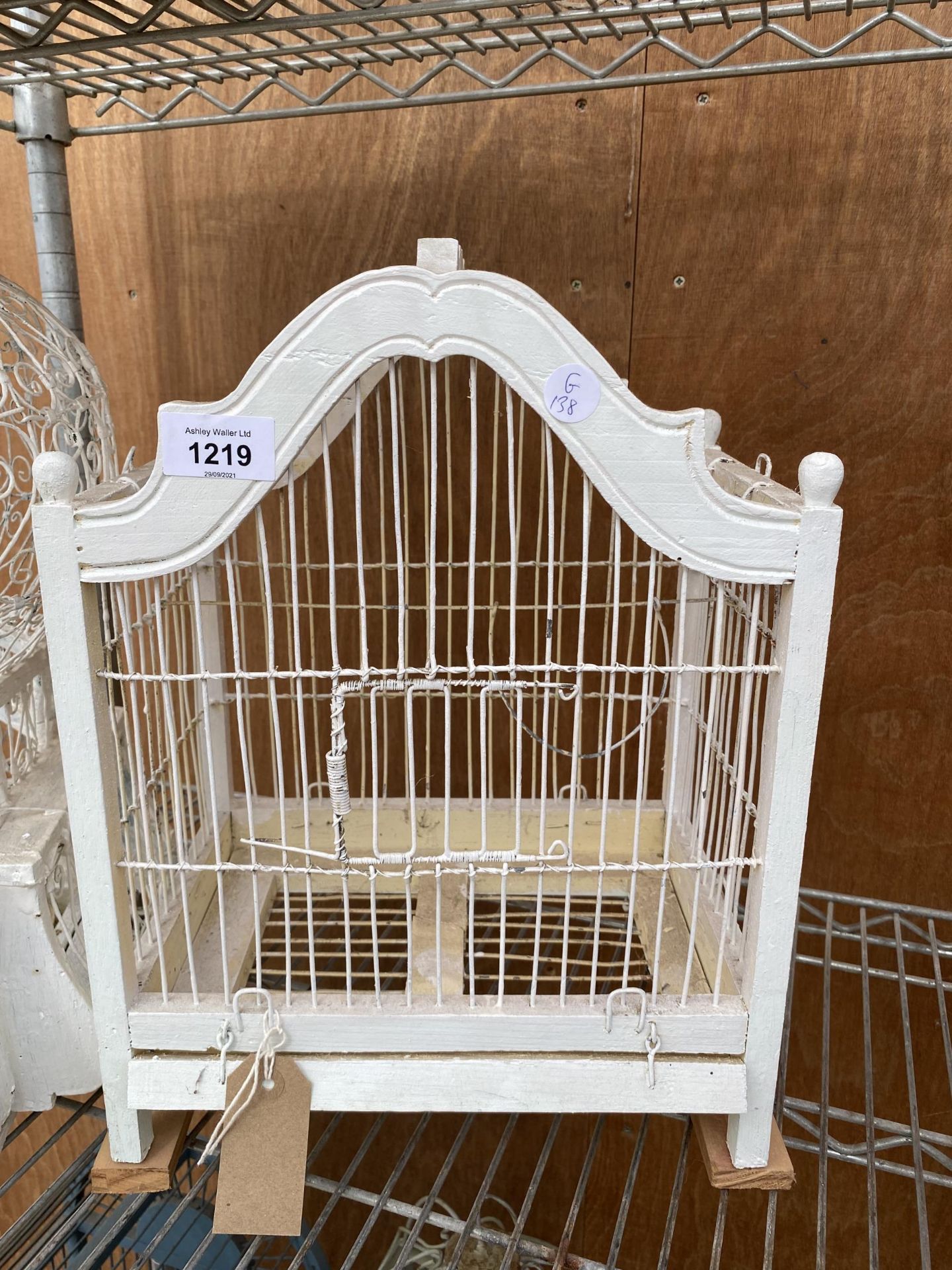 TWO DECORATIVE WOODEN AND METAL BIRD CAGES - Image 2 of 5