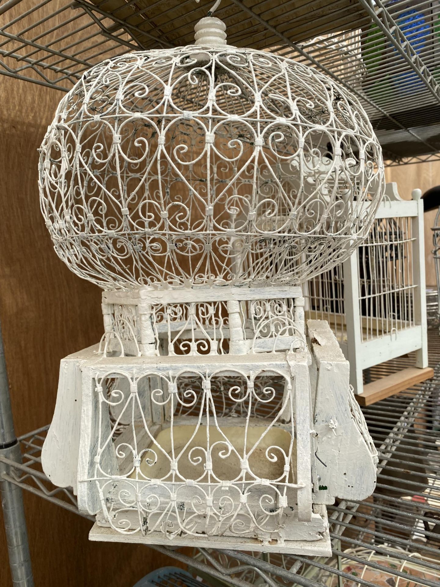 TWO DECORATIVE WOODEN AND METAL BIRD CAGES - Image 5 of 5
