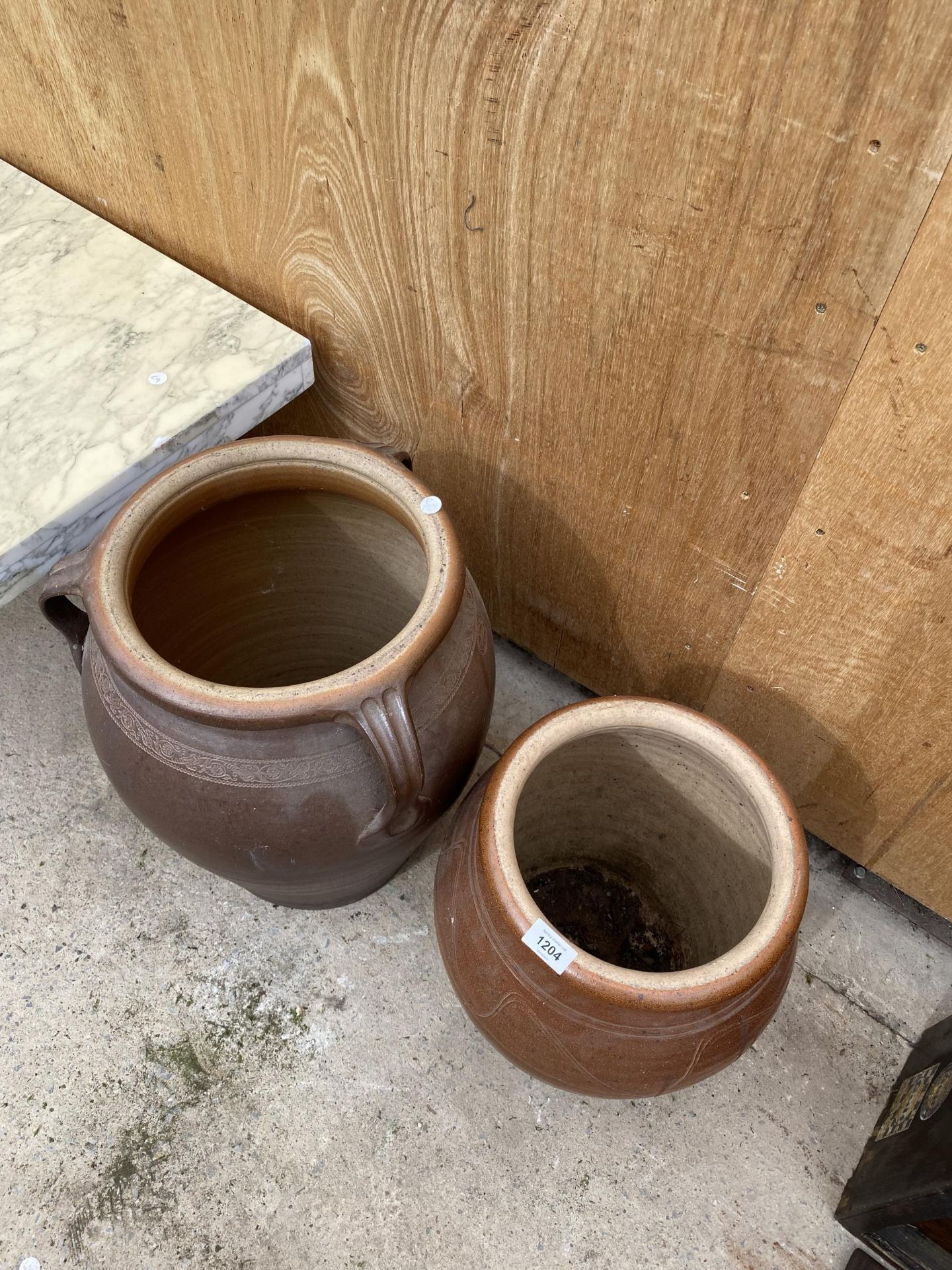 TWO LARGE CERAMIC STONEWARE PLANTERS - Image 4 of 4