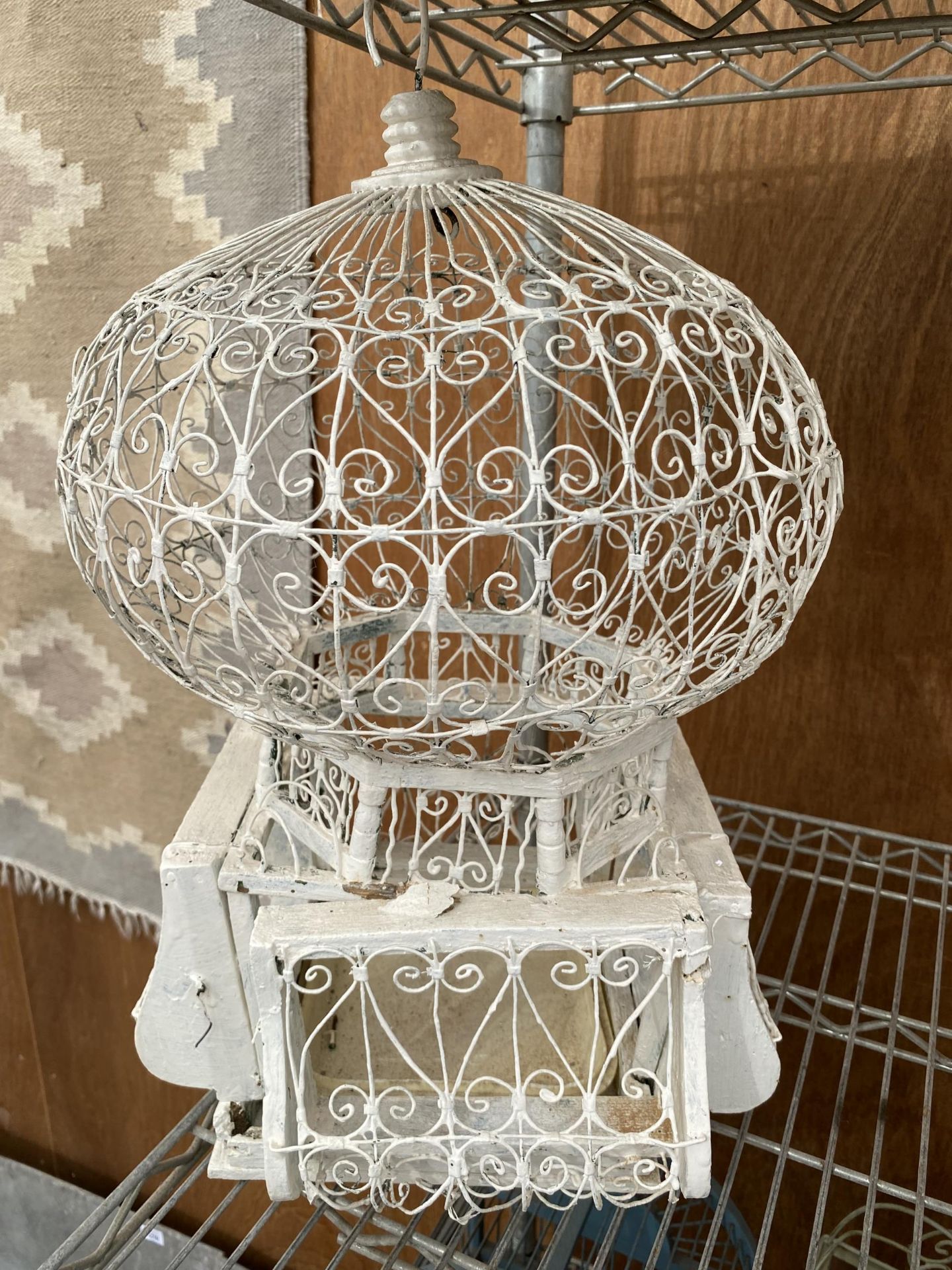 TWO DECORATIVE WOODEN AND METAL BIRD CAGES - Image 4 of 5