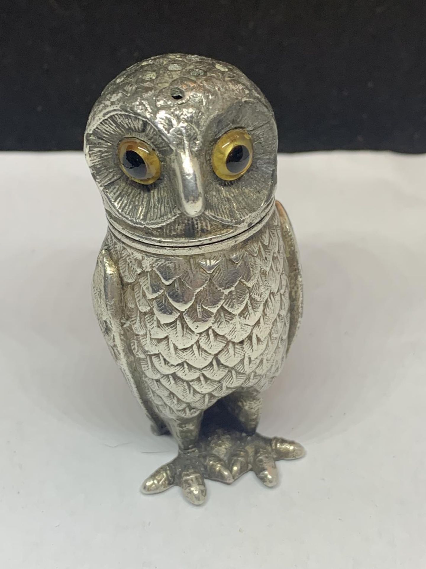 A VICTORIAN PEPPERETTE IN THE FORM OF AN OWL