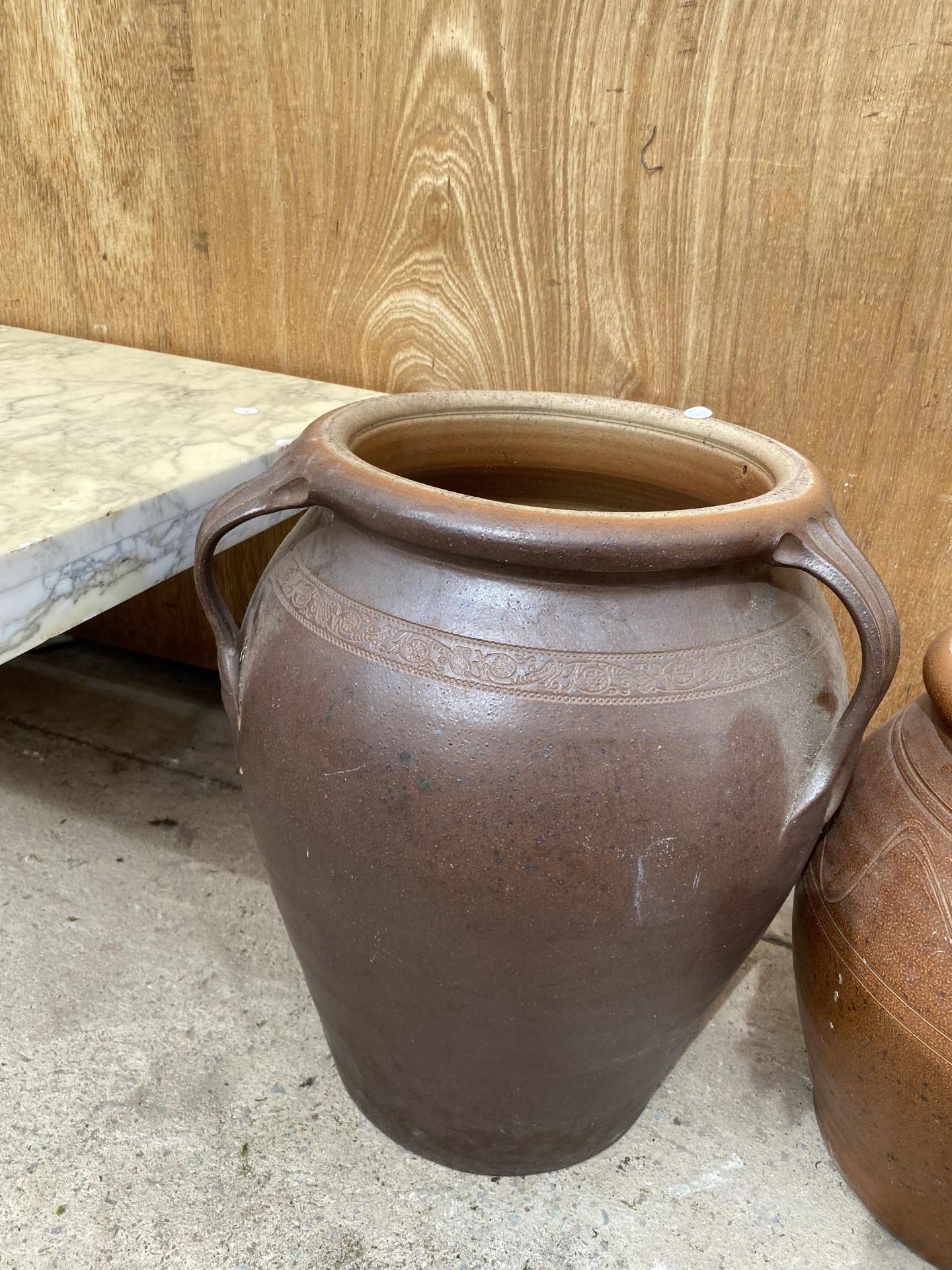 TWO LARGE CERAMIC STONEWARE PLANTERS - Image 2 of 4