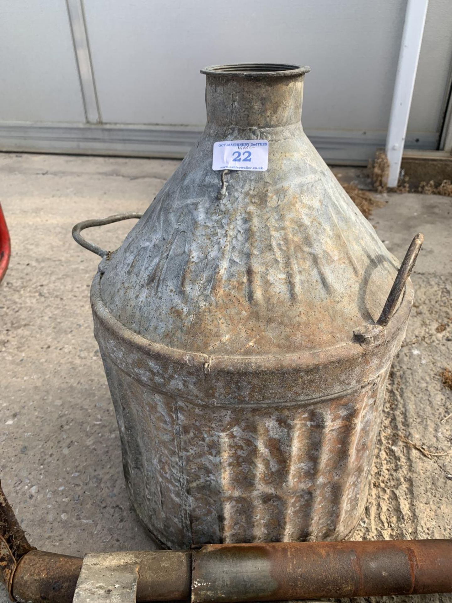 TWO JOCKEY WHEELS AND A GALVANISED TWIN HANDLED SMALL CHURN + VAT - Image 3 of 3