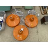 THREE ORANGE INDUSTRIAL STYLE LIGHT FITTINGS