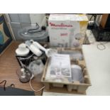 AN ASSORTMENT OF ITEMS TO INCLUDE A MOULINEX PREPLINE MIXER AND A VEG STEAMER ETC