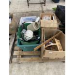 AN ASSORTMENT OF HOUSEHOLD CLEARANCE ITEMS TO INCLUDE CERAMICS AND GARDEN ITEMS ETC