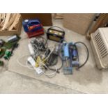 AN ASSORTMENT OF ITEMS TO INCLUDE TWO FOOT PUMPS, A ROBERTS RADIO AND TWO CAR COMPRESSORS