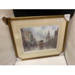 A FRAMED PICTURE OF A BYGONE STREET SCENE LIMITED EDITION NUMBER 75/850 SIGNED J L CHAPMAN