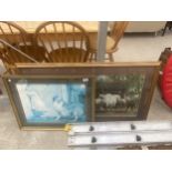 TWO DECORATIVE GILT FRAMED PRINTS TO INCLUDE A HORSE SCENE AND A DOG AND GIRL