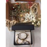 VARIOUS NECKLACES, EARRINGS AND A BOXED ANNIE KLEIN 11 WATCH WITH INTERCHANGEABLE STRAP
