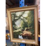 A GILT FRAMED PAINTING OF MAY BECK VALLEY SIGNED H J WORKUM 1961