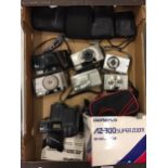 A QUANTITY OF VINTAGE CAMERAS TO INCLUDE A FUJI FILM 300 ZOOM, NIKON, CANON POWER SHOT, OLYMPUS