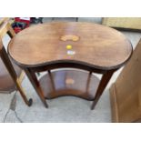 AN EDWARDIAN MAHOGANY AND INLAID KIDNEY SHAPED OCCASIONAL TABLE