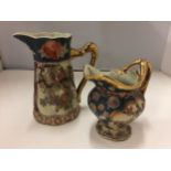 TWO ORIENTAL JUGS WITH CLOISONNE DECORATION AND SIGNED TO THE BASE