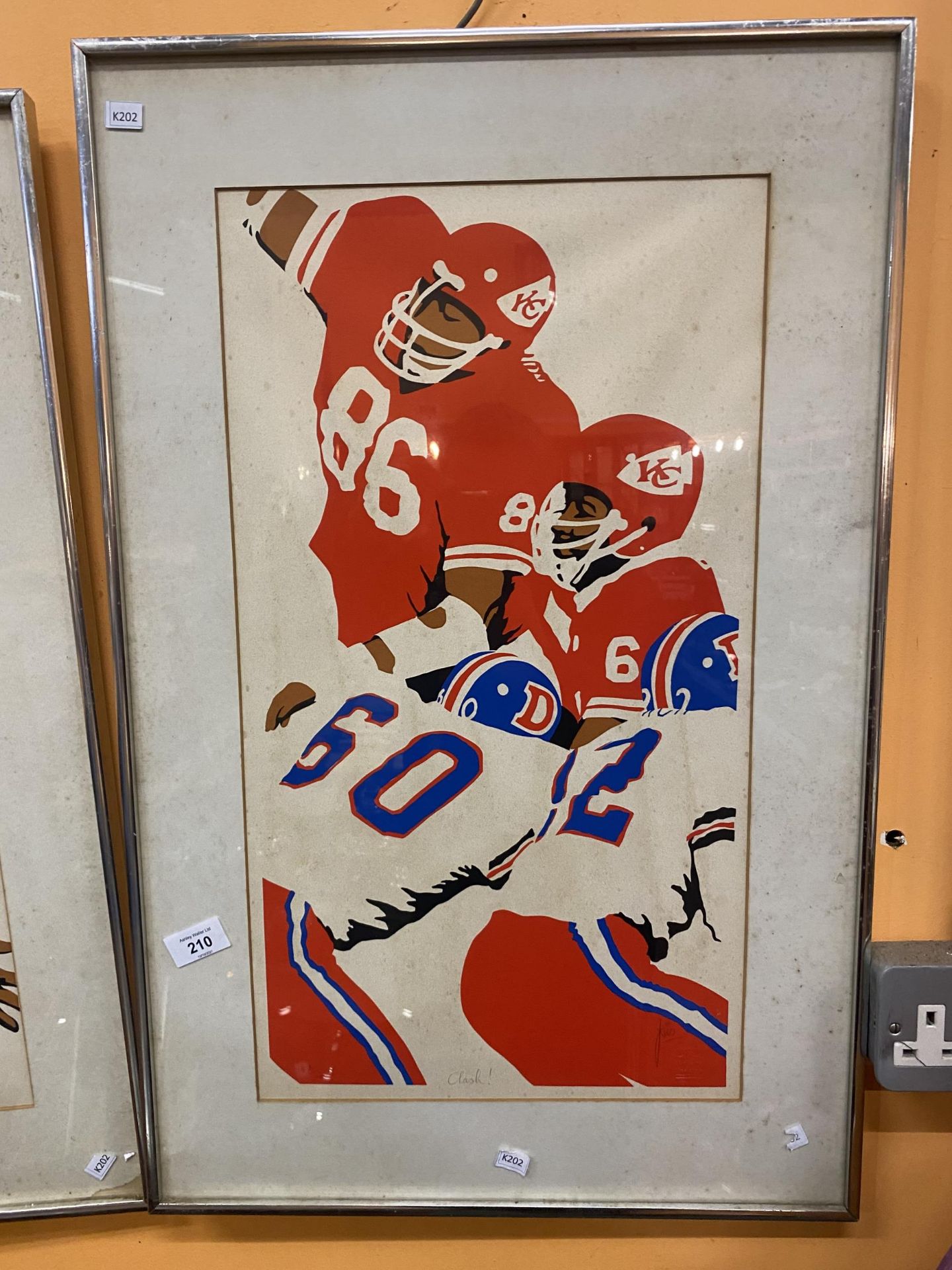 TWO FRAMED SIGNED PRINTS OF AMERICAN FOOTBALL PLAYERS. FOXING TO BOTH - Image 3 of 4