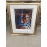 A LARGE GILT FRAMED ROLF HARRIS TIGER PICTURE