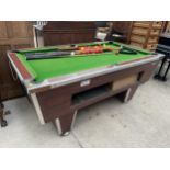 A POOL TABLE, 72 X 42", COMPLETE WITH CUES AND BALLS