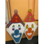 TWO HAND PAINTED BOARDS IN THE GUISE OF CLOWNS