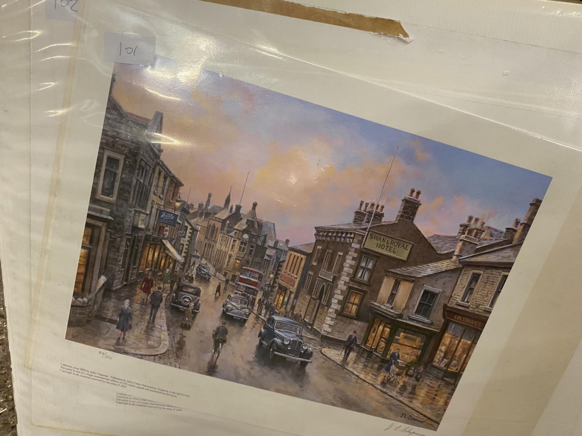 TWO MOUNTED PRINTS SIGNED J L CHAPMAN. ONE OF LOOKING SOUTH, MARKET PLACE, WIGAN LIMITED EDITION - Image 2 of 2