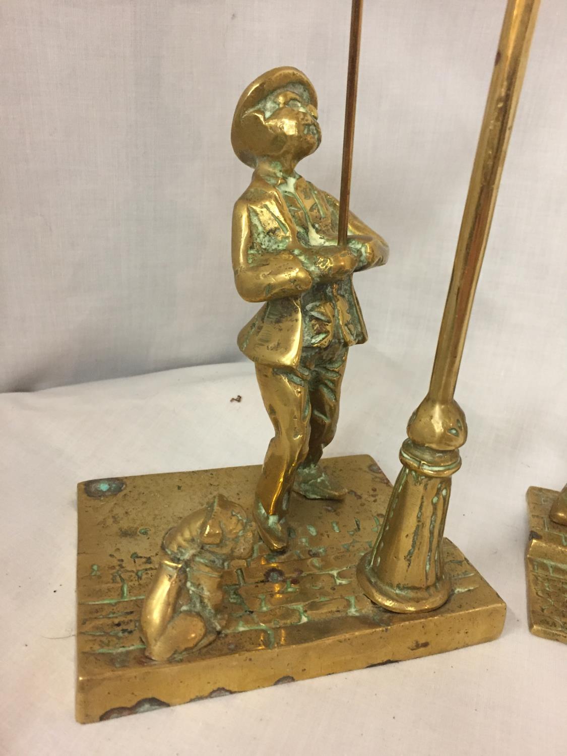 TWO BRASS FIGURES, ONE OF A STREETLAMP LIGHTER WITH DOG AND ONE OF A DRUNKEN MAN - Image 2 of 5