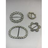 FOUR VICTORIAN BUCKLES WITH CLEAR STONE DECORATION