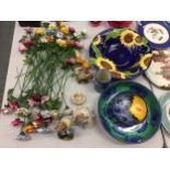 A QUANTITY OF CERAMICS TO INCLUDE FLOWERS, BOWLS, FIGURES ETC