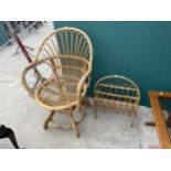 A WICKER AND BAMBOO CONSERVATORY CHAIR AND SIMILAR MAGAZINE RACK