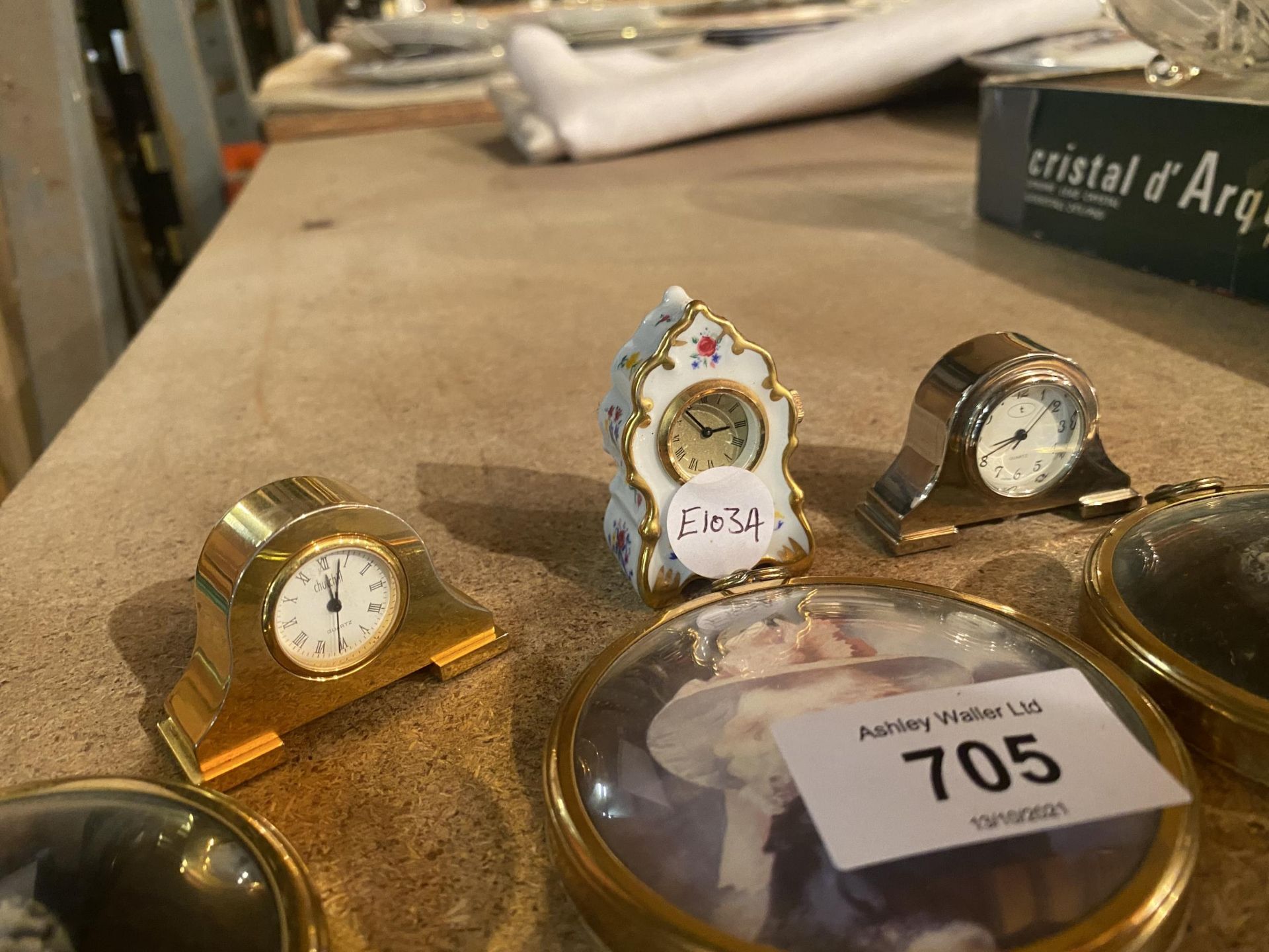 THREE MINIATURE CLOCKS AND THREE SMALL CAMEOS - Image 2 of 3