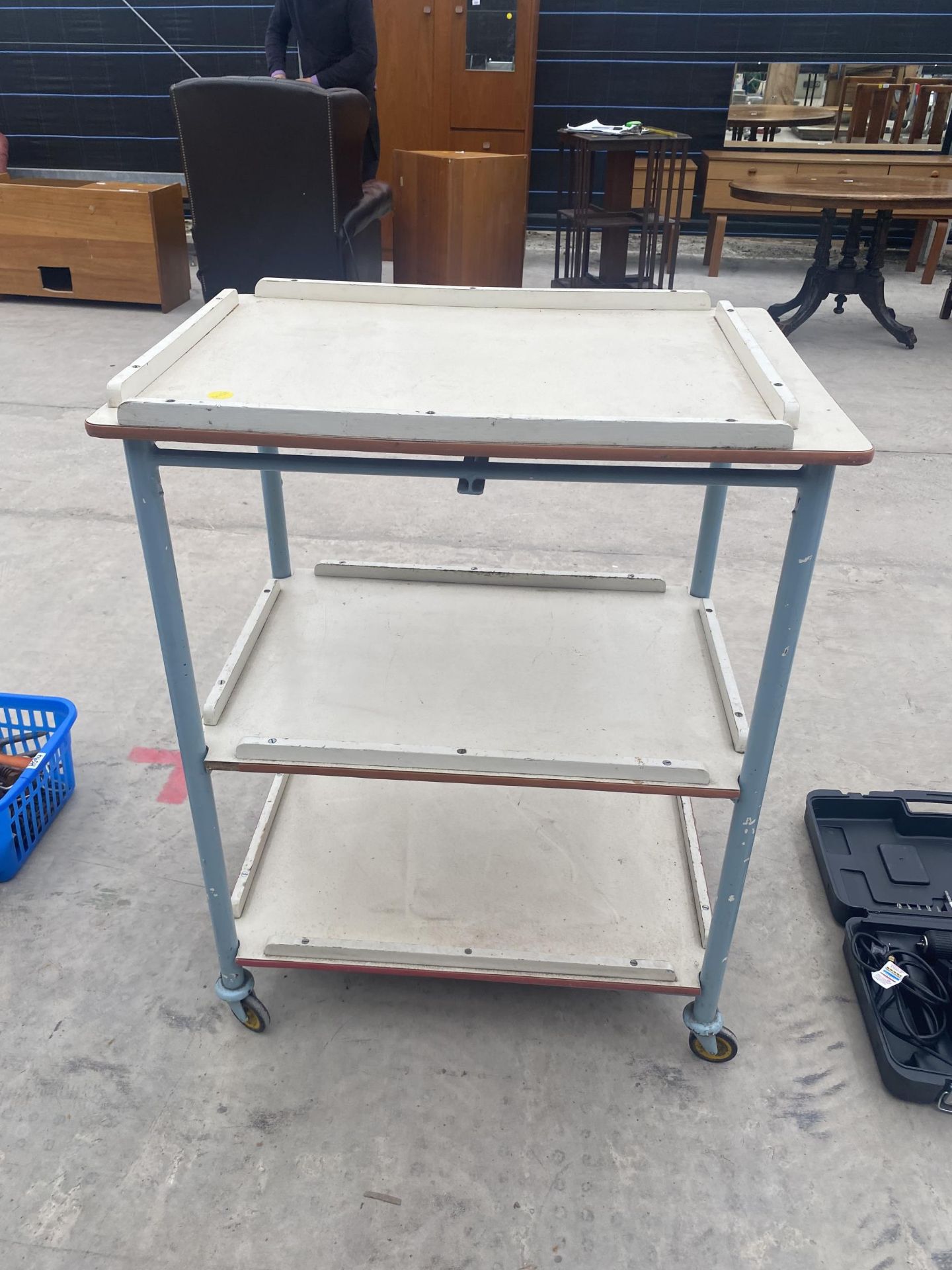 A VINTAGE AND RETRO THREE TIER KITCHEN TROLLEY