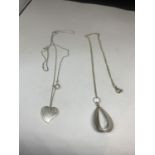 TWO SILVER NECKLACES WITH PENDANTS TO INCLUDE A HEART