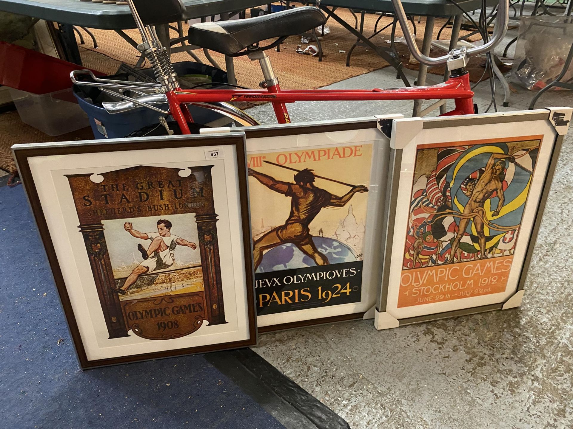 THREE FRAMED PRINTS DEPICTING OLYMPIC GAMES OF PAST YEARS TO INCLUDE LONDON 1908, STOCKHOLM 1912 AND