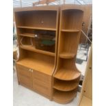 A RETRO TEAK SCHREIBER LOUNGE UNIT, 36" WIDE AND A MATCHING CORNER UNIT