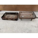 A VINTAGE CAST IRON FIRE GRATE AND A FURTHER VINTAGE FIRE TRAY