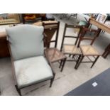 AN EDWARDIAN INLAID NURSING CHAIR AND THREE BEDROOM CHAIRS