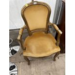 A 19TH CENTURY STYLE GILT FRAMED OPEN ARMCHAIR