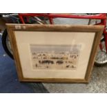 A FRAMED PICTURE OF A BEACH SCENE WITH DONKEY RIDES, CHILDREN, SANDCASTLES ETC. LIMITED EDITION 22/