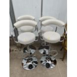 A SET OF FOUR PUMP ACTION KITCHEN STOOLS ON CHROME BASES