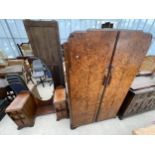 AN ART DECO WALNUT TWO DOOR WARDROBE AND MATCHING SIX DRAWER DRESSING TABLE