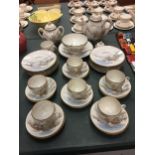 A LARGE QUANTITY OF ORIENTAL DINNERWARE TO INCLUDE CUPS, SAUCERS, SIDE PLATES, TEAPOT, SUGAR BOWL