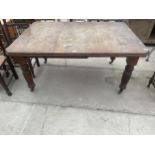 A LATE VICTORIAN MAHOGANY WIND-OUT DINING TABLE WITH CANTED CORNERS, ON TURNED AND FLUTED LEGS, 41 X