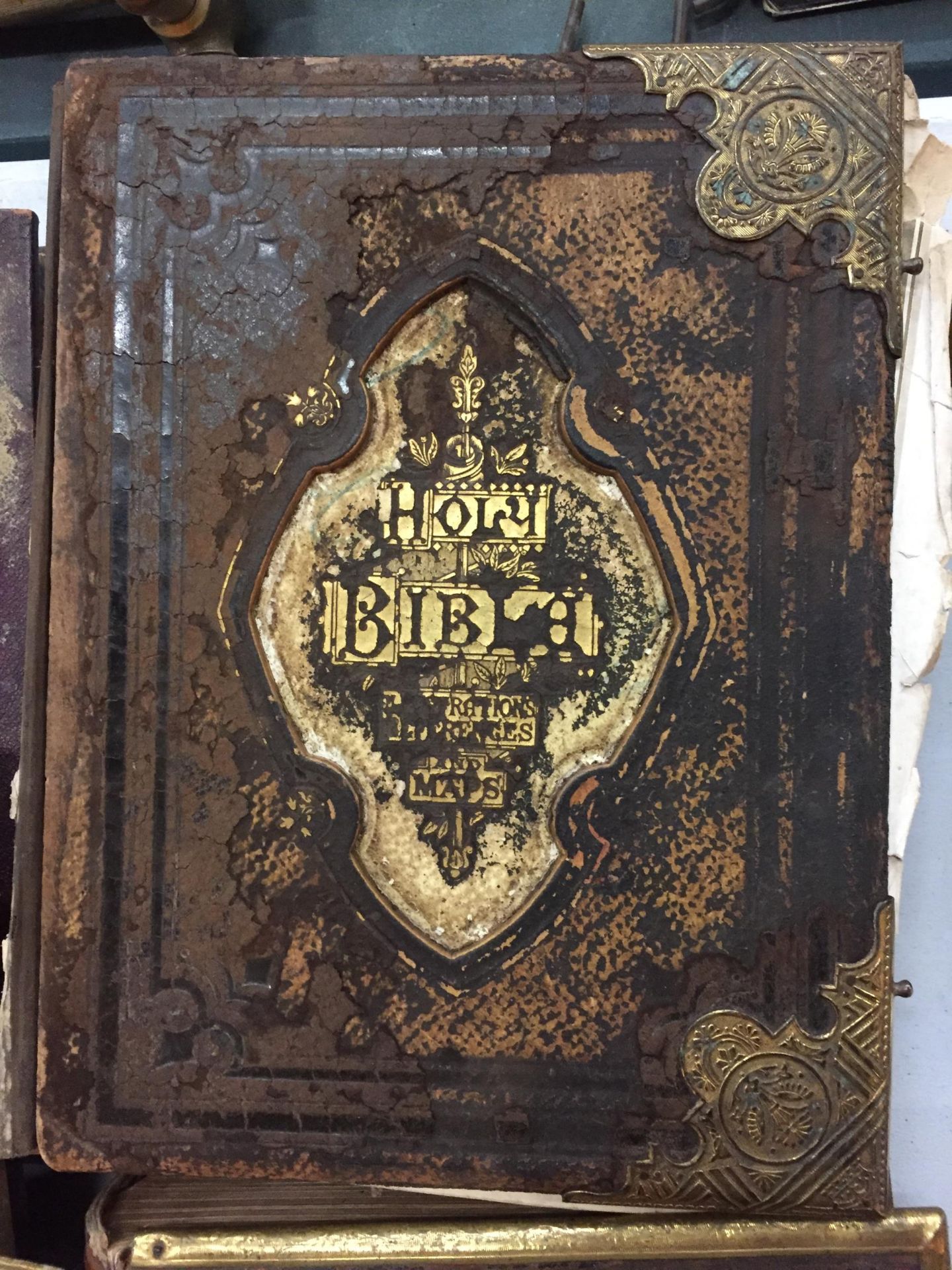 A COLLECTION OF FIVE BOOKS TO INCLUDE TWO LARGE BRASS BOUND OLD LEATHER BIBLES, VOLUMES 1 & 2 OF - Image 3 of 5